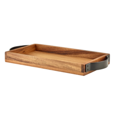 GenWare Acacia Wood Serving Tray With Metal Handles, 32.5 X 17.5 X 3.5cm (L X W X H)