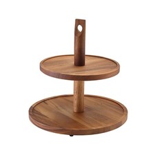 Acacia Wood Two Tier Cake Stand (22 X 28 X 29cm)