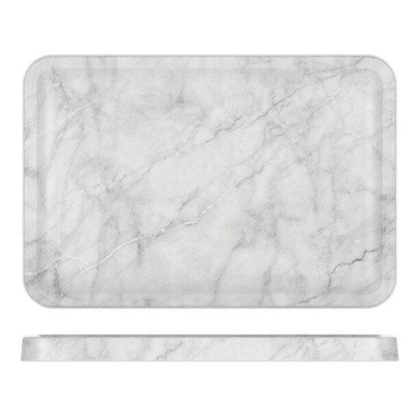 White Marble Agra Melamine Rectangular Tray 34 X 23 X 2cm