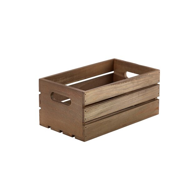 Genware Dark Rustic Wooden Crate 27cm X 16cm X 12cm