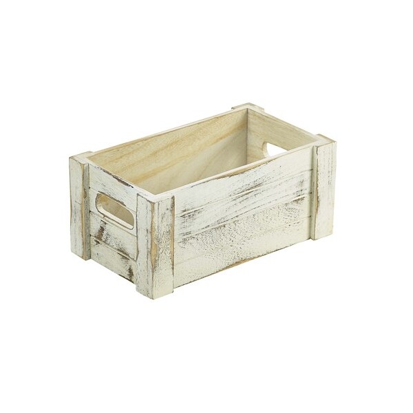 Genware White Wash Wooden Crate 27cm X 16cm X 12cm