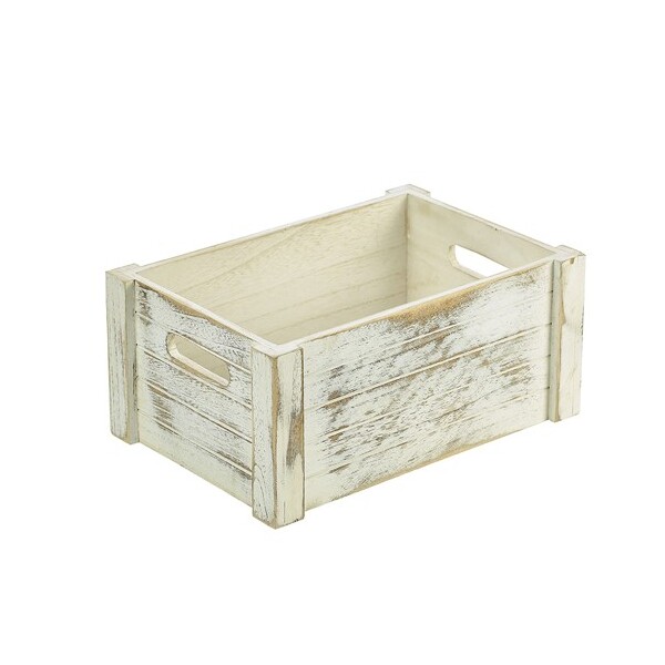 Genware White Wash Wooden Crate 34cm X 23cm X 15cm