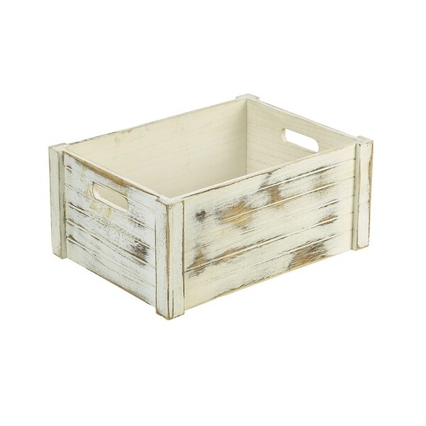 Genware White Wash Wooden Crate 41cm X 30cm X 18cm