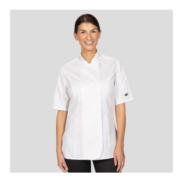 Lady's Chefs Jacket Short Sleeves White With New Capped Studs